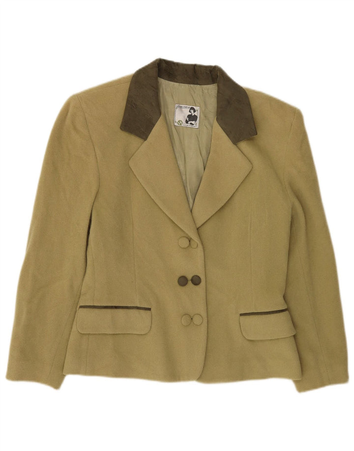 Vintage Dame Dobbeltradet Blazer Jacket UK 10 Small Khaki Wool