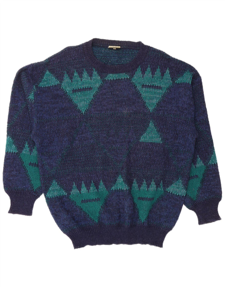 4 CASTELLA Herre Boat Neck Jumper Sweater IT 56 XL Marineblå Geometrisk