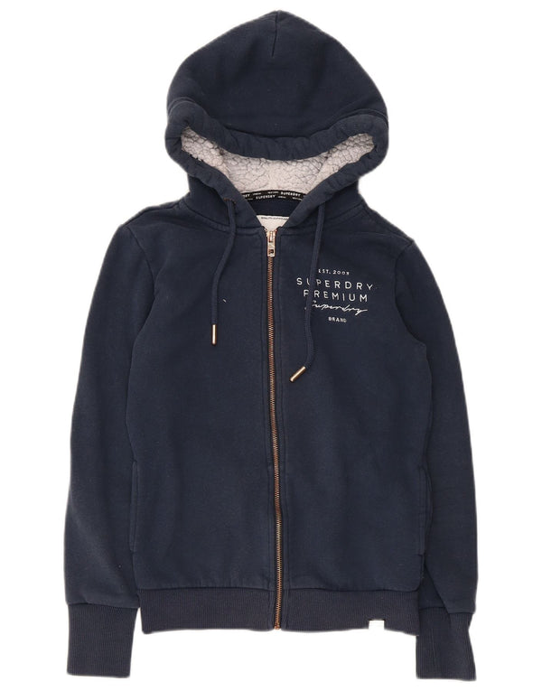 Superdry hættetrøje til kvinder med grafisk lynlås UK 8 Lille marineblå bomuld