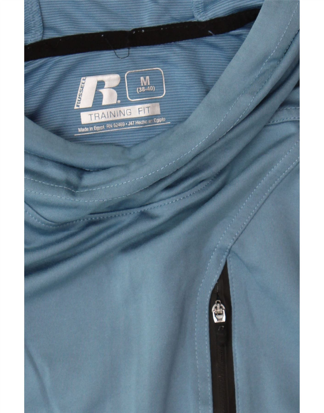 RUSSELL ATHLETIC Mens Dri-Power Hooded T-Shirt Top Medium Blue Polyester Vintage Russell Athletic and Second-Hand Russell Athletic from Messina Hembry 