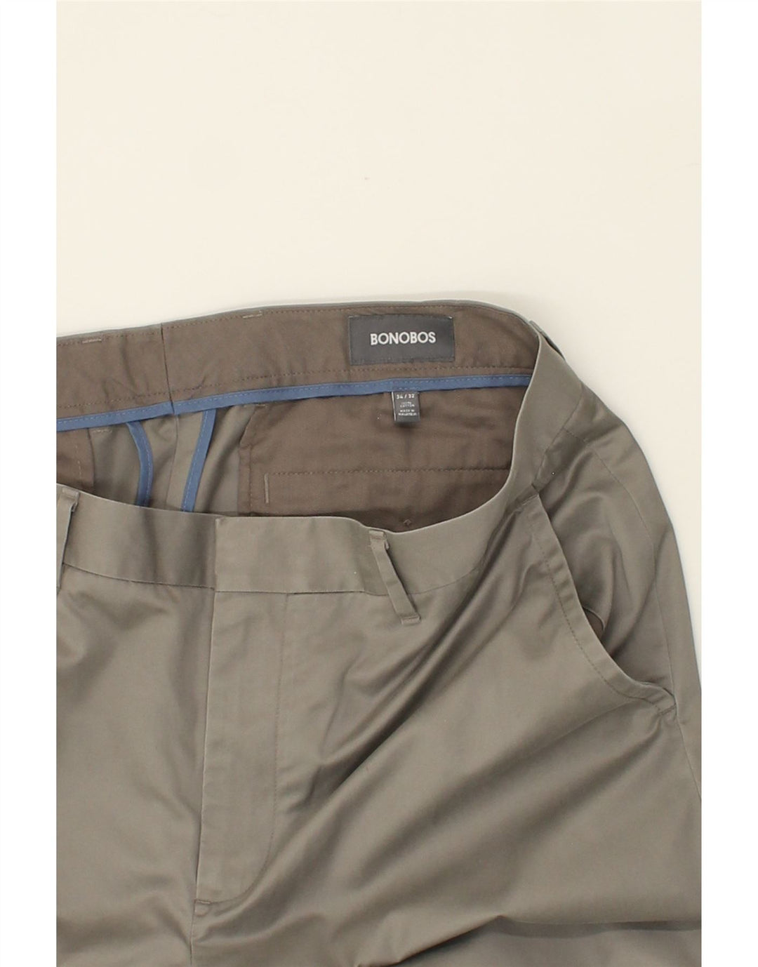 BONOBOS Mens Straight Chino Trousers W34 L32 Grey Cotton Vintage BONOBOS and Second-Hand BONOBOS from Messina Hembry 