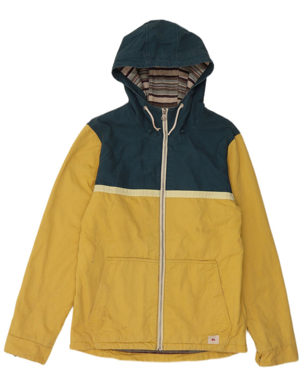 Quiksilver Herre Hooded Bomber Jacket UK 38 Medium Yellow Colourblock Cotton