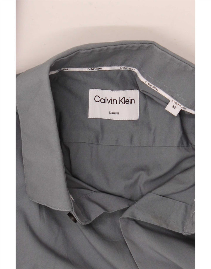 Calvin Klein Herre Slim Fit Skjorte Størrelse 39 Medium Grå