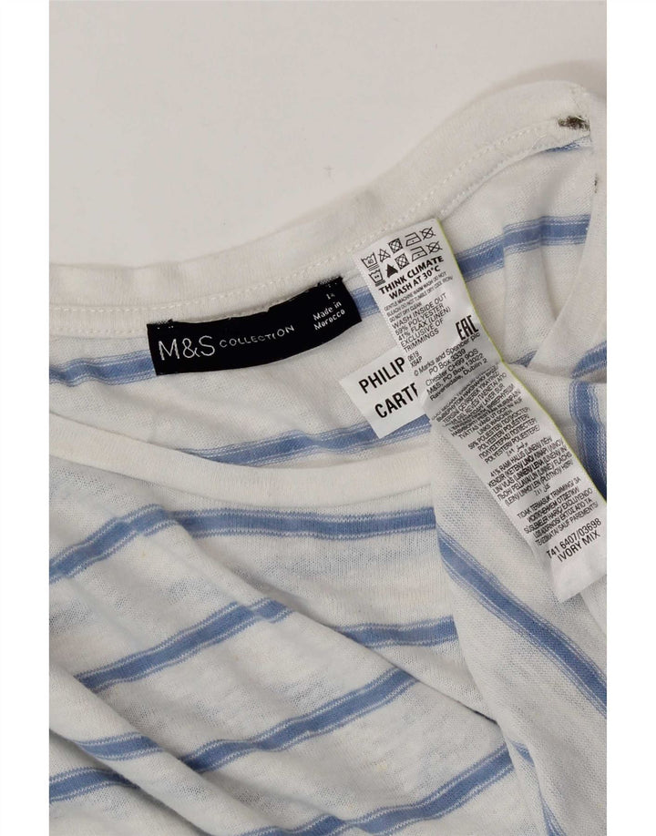 Marks & Spencer Damebluse Top UK 14 Medium hvid stribet polyester