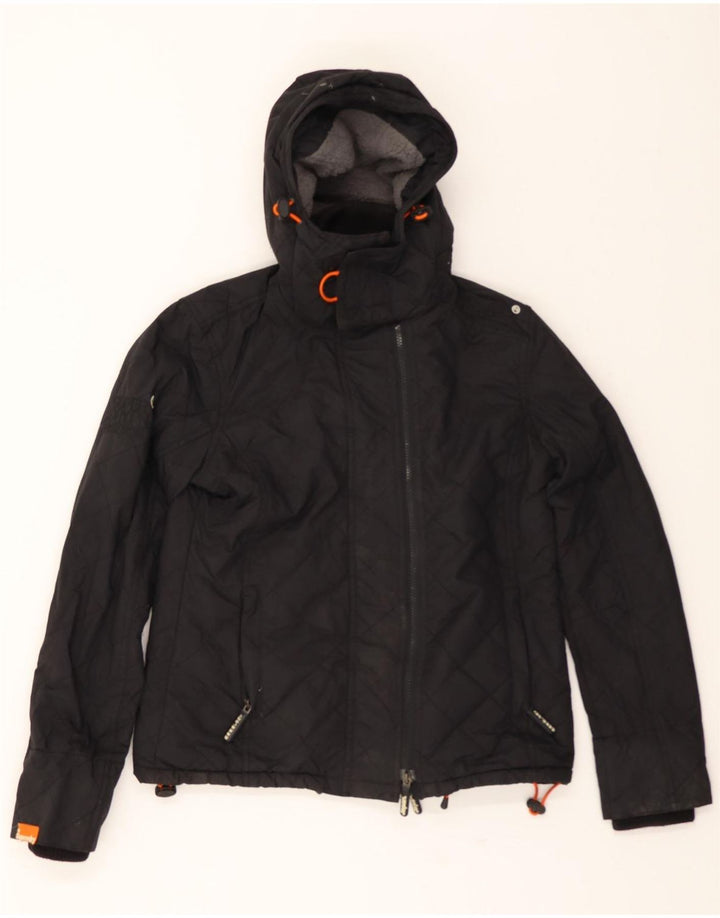 SUPERDRY Womens Windcheater Hooded Windbreaker Jacket UK 14 Medium Black Vintage Superdry and Second-Hand Superdry from Messina Hembry 