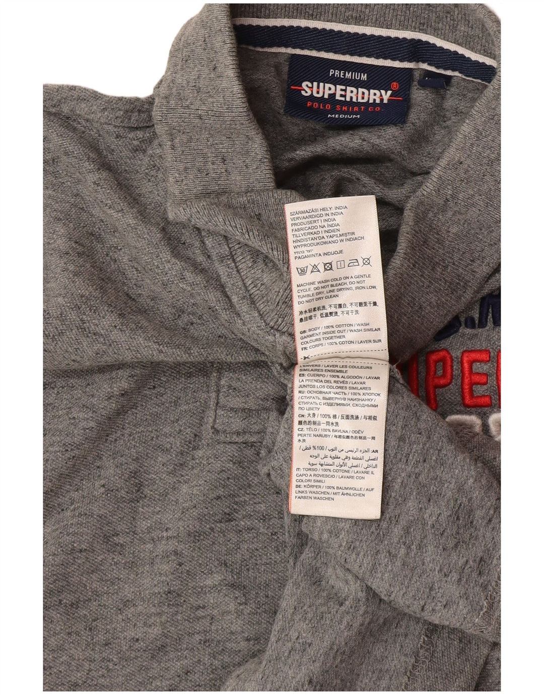 Superdry grafisk poloshirt til mænd, mellemgrå flækket bomuld