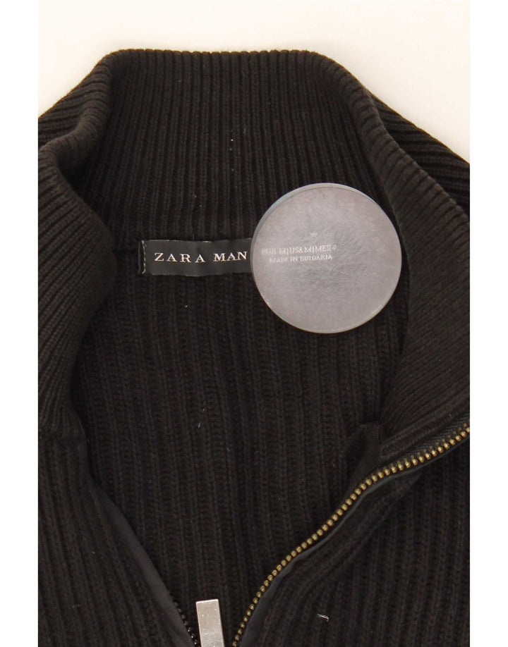 Zara Herre Cardigan Sweater Medium Sort Colourblock Bomuld