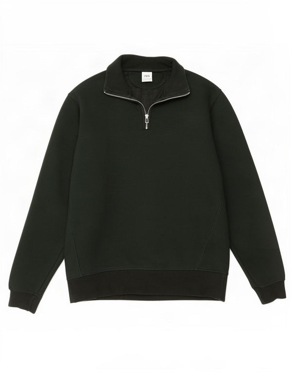 Zara Sweatshirt med lynlås til mænd mellem grøn bomuld