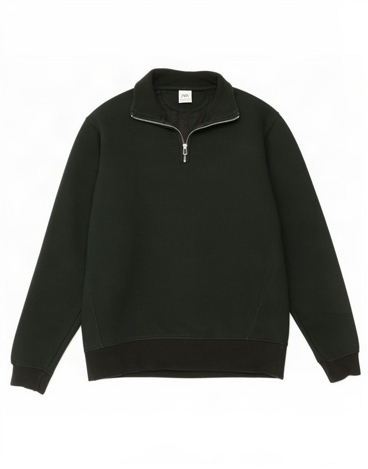Zara Sweatshirt med lynlås til mænd mellem grøn bomuld