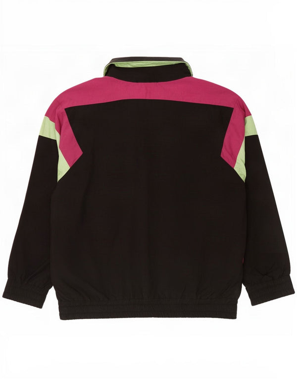 Vintage Mens Tracksuit Top Jacket IT 56 XL Black Colourblock Polyamide