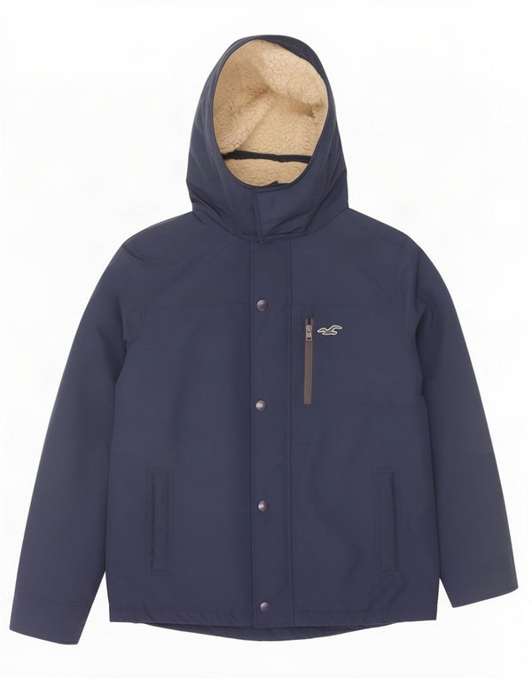 Hollister Sherpa-jakke med hætte til mænd UK 40 Stor marineblå polyester