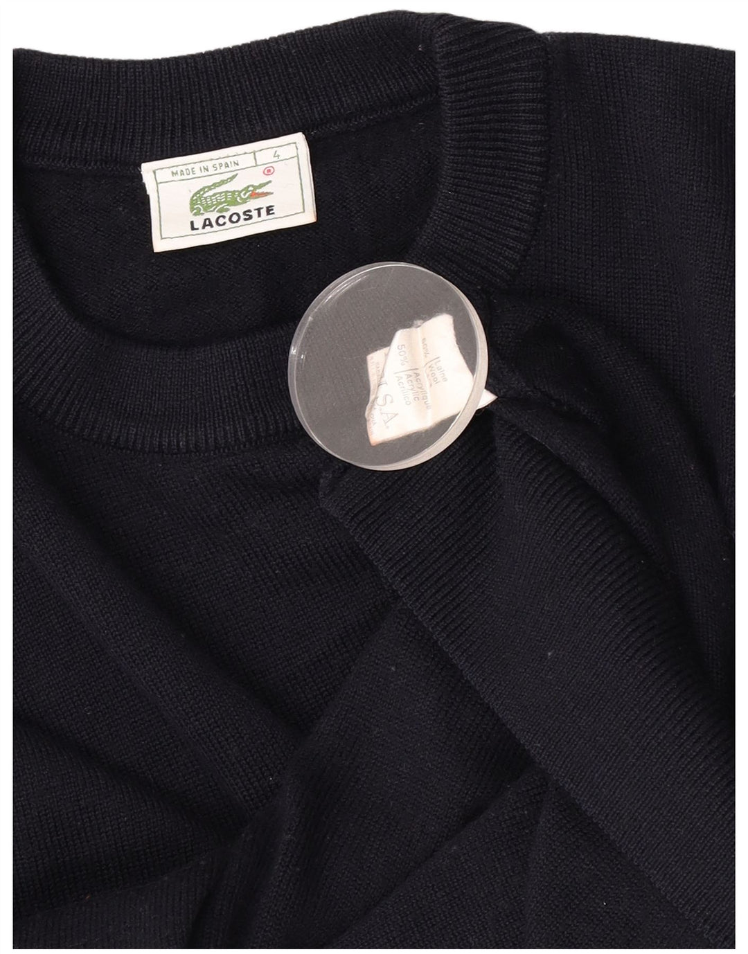Lacoste Herre Crew Neck Jumper Sweater Størrelse 4 Medium Navy Blue Uld