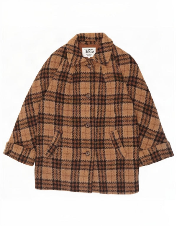 Vintage Womens Overcoat UK 14 Medium Brown Plaid Wool