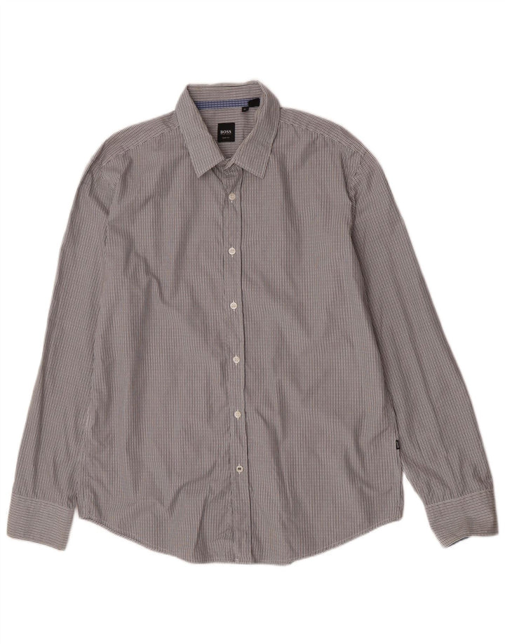 Hugo Boss Herre Slim Fit skjorte XL Gråstribet bomuld