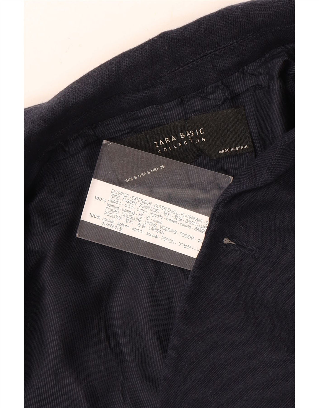 ZARA Dame Dobbeltradet Blazer Jacket UK 10 Small Navy Blue Bomuld