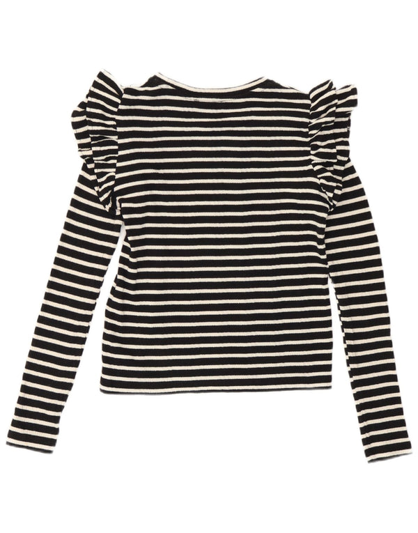 Zara Dame Crop Top Langærmet UK 10 Lille sort stribet bomuld