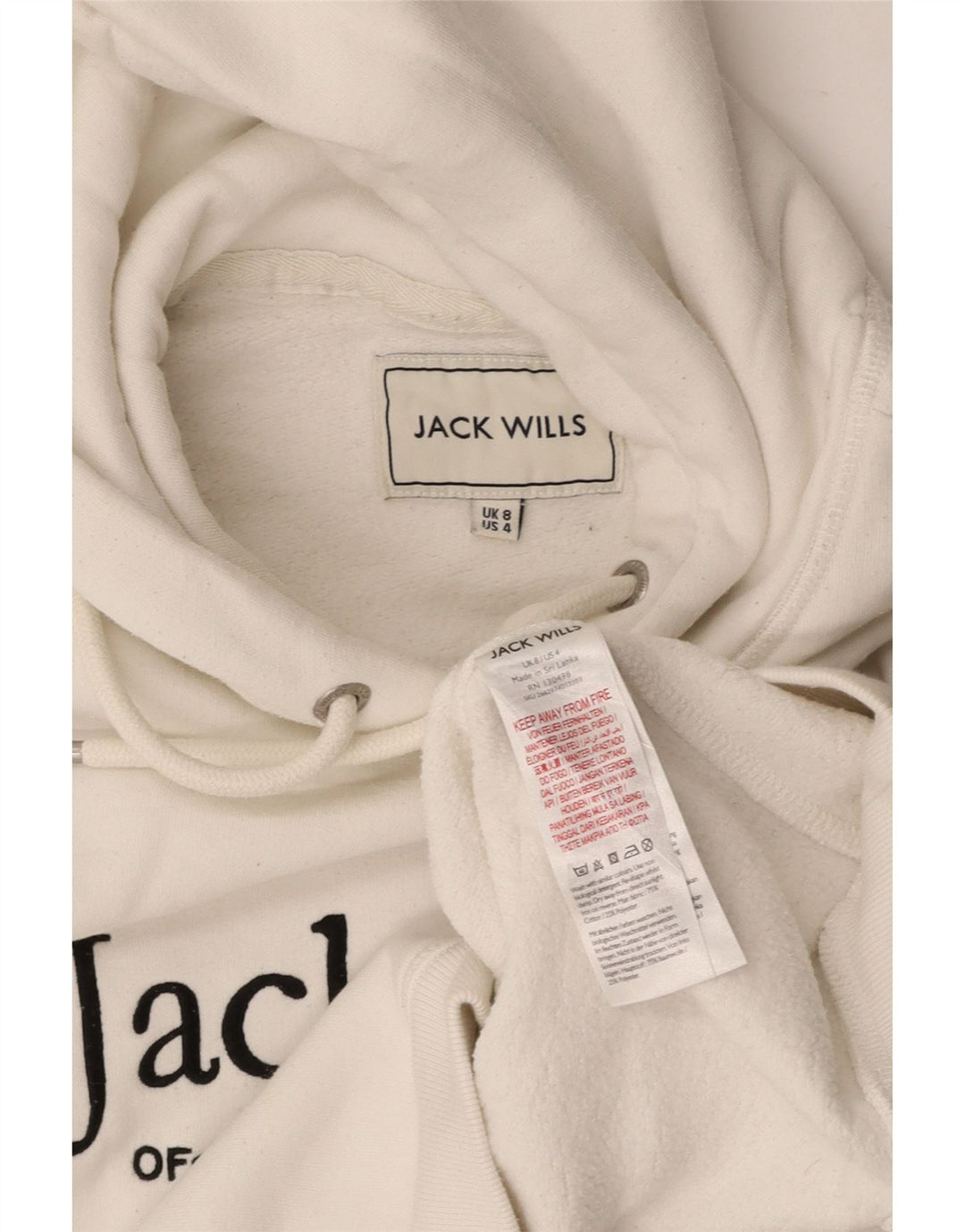 JACK WILLS Dame Crop Graphic Hoodie Jumper UK 8 Small White Bomuld