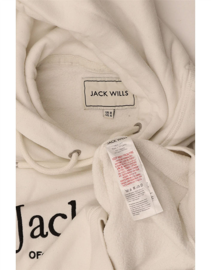 JACK WILLS Dame Crop Graphic Hoodie Jumper UK 8 Small White Bomuld