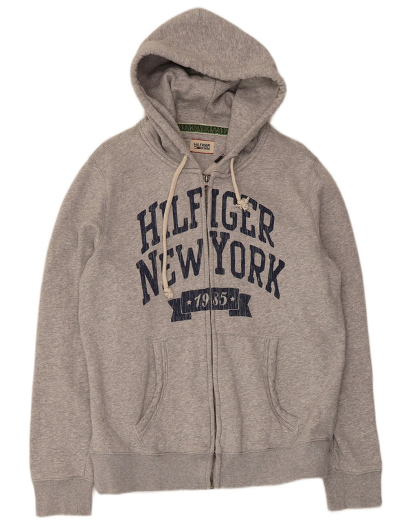 Tommy Hilfiger, grafisk hættetrøje med lynlås til kvinder, UK 18 XL, grå bomuld