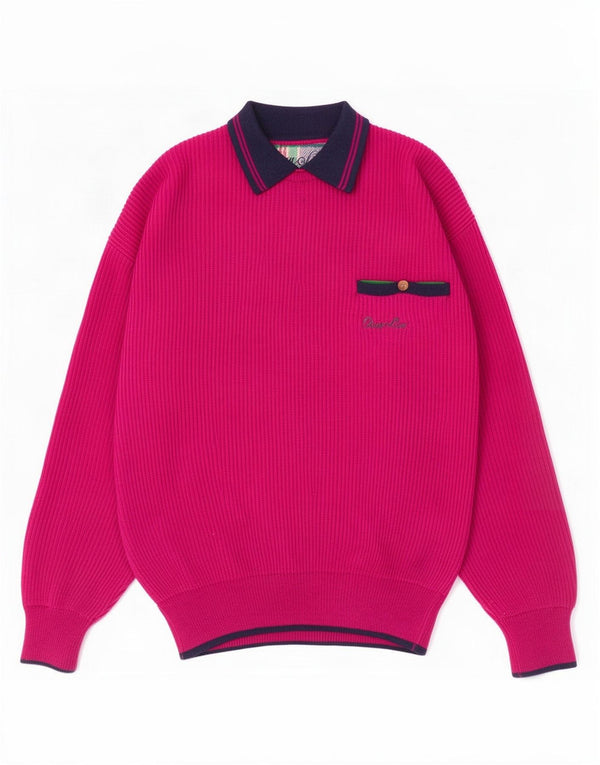 Vintage Herre Polo Neck Jumper Sweater IT 52 Stor Pink Virgin Wool