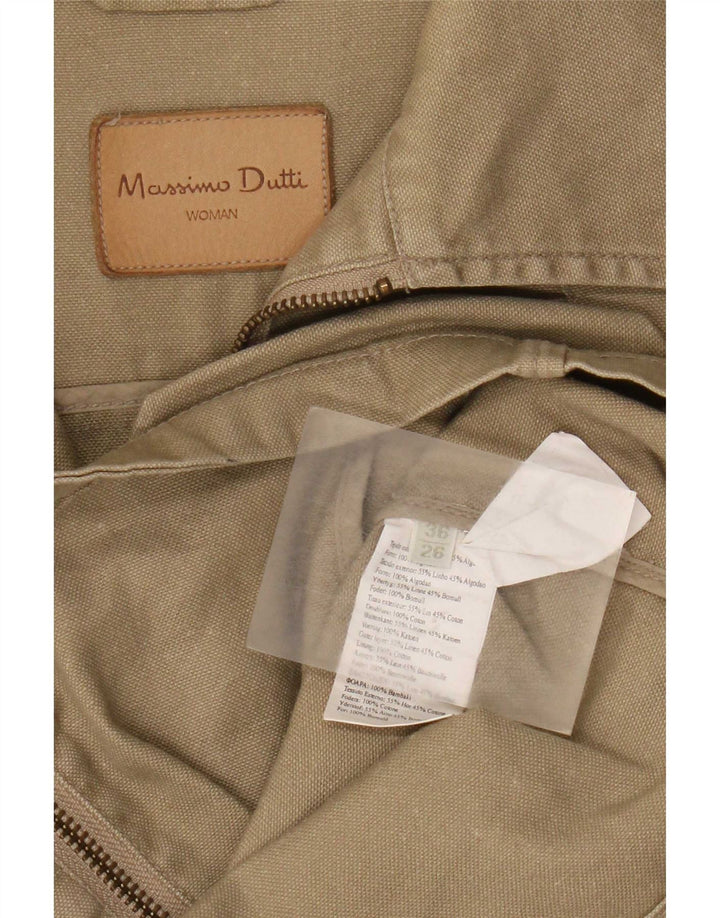 Massimo Dutti Dame Utility Jacket EU 36 XS Khaki Linen