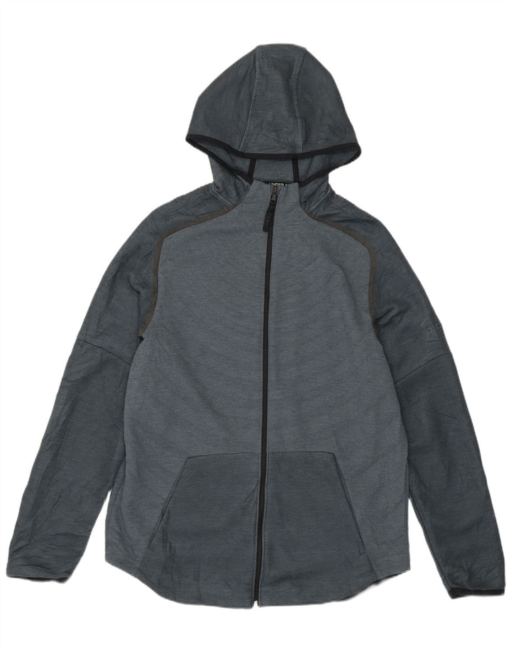 UNDER ARMOUR Mens Zip Hoodie Sweater Large Blue Colourblock Polyester