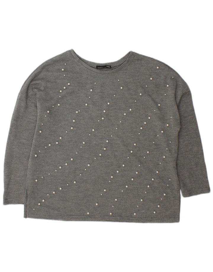 Zara Dame Oversized Crew Neck sweater UK 14 Medium Grey
