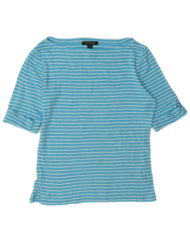 Ralph Lauren Dame Top 3/4 ærmer UK 14 Mellem blå stribet bomuld