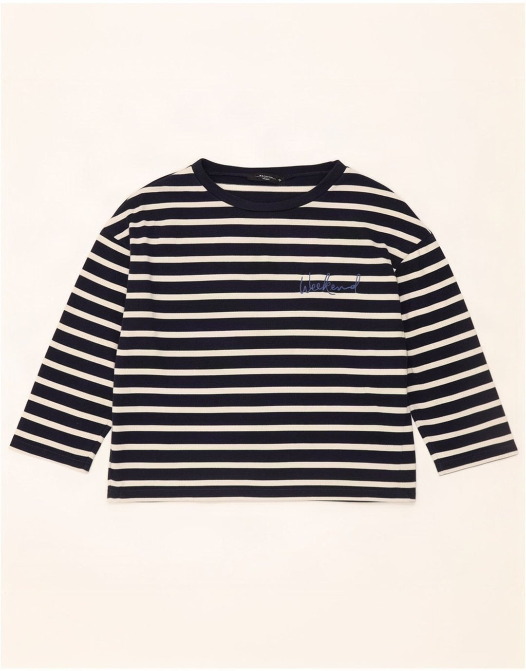 Max Mara Dame Weekend Top 3/4 ærme UK 14 Medium Navy Blue Nautical