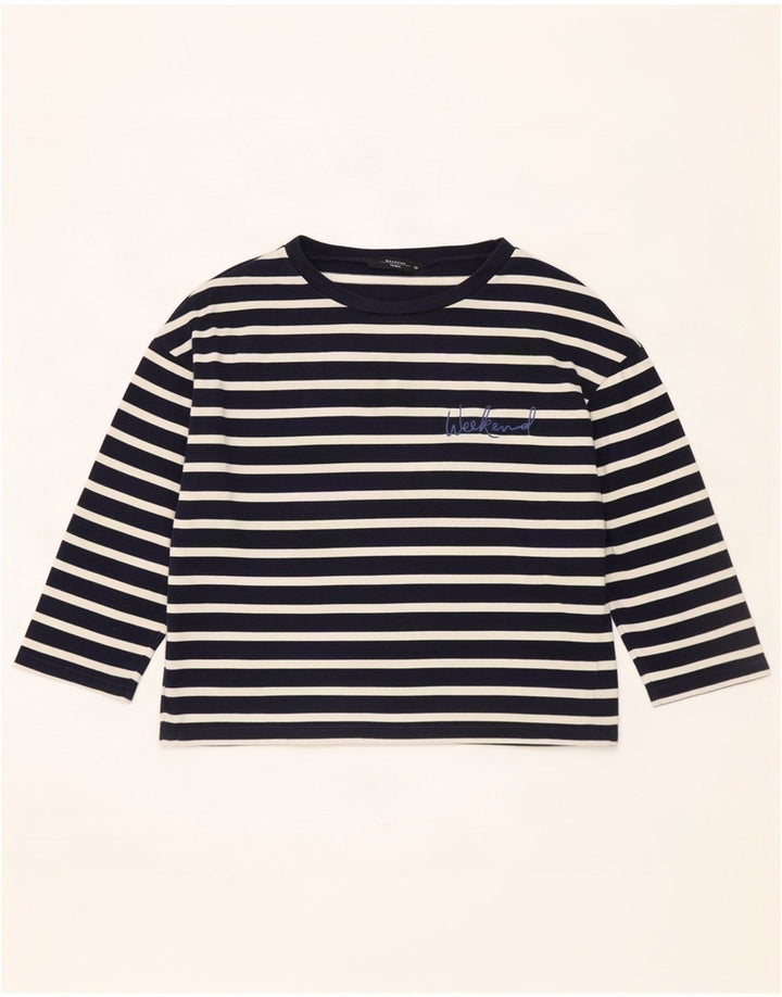 Max Mara Dame Weekend Top 3/4 ærme UK 14 Medium Navy Blue Nautical