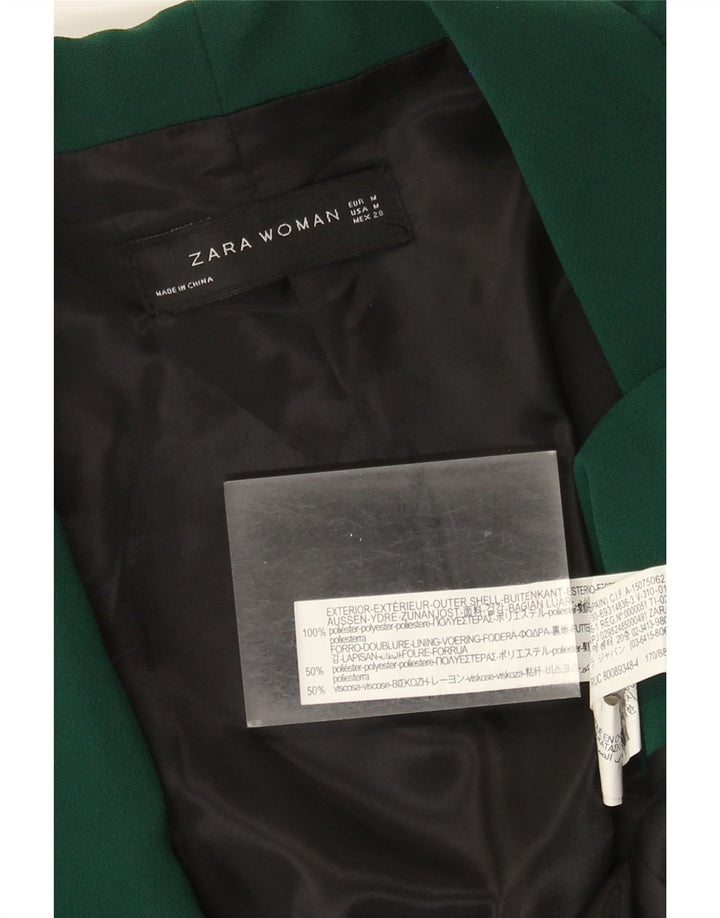 ZARA Dame 3/4 ærmet åben blazerjakke UK 14 Medium Green Polyester