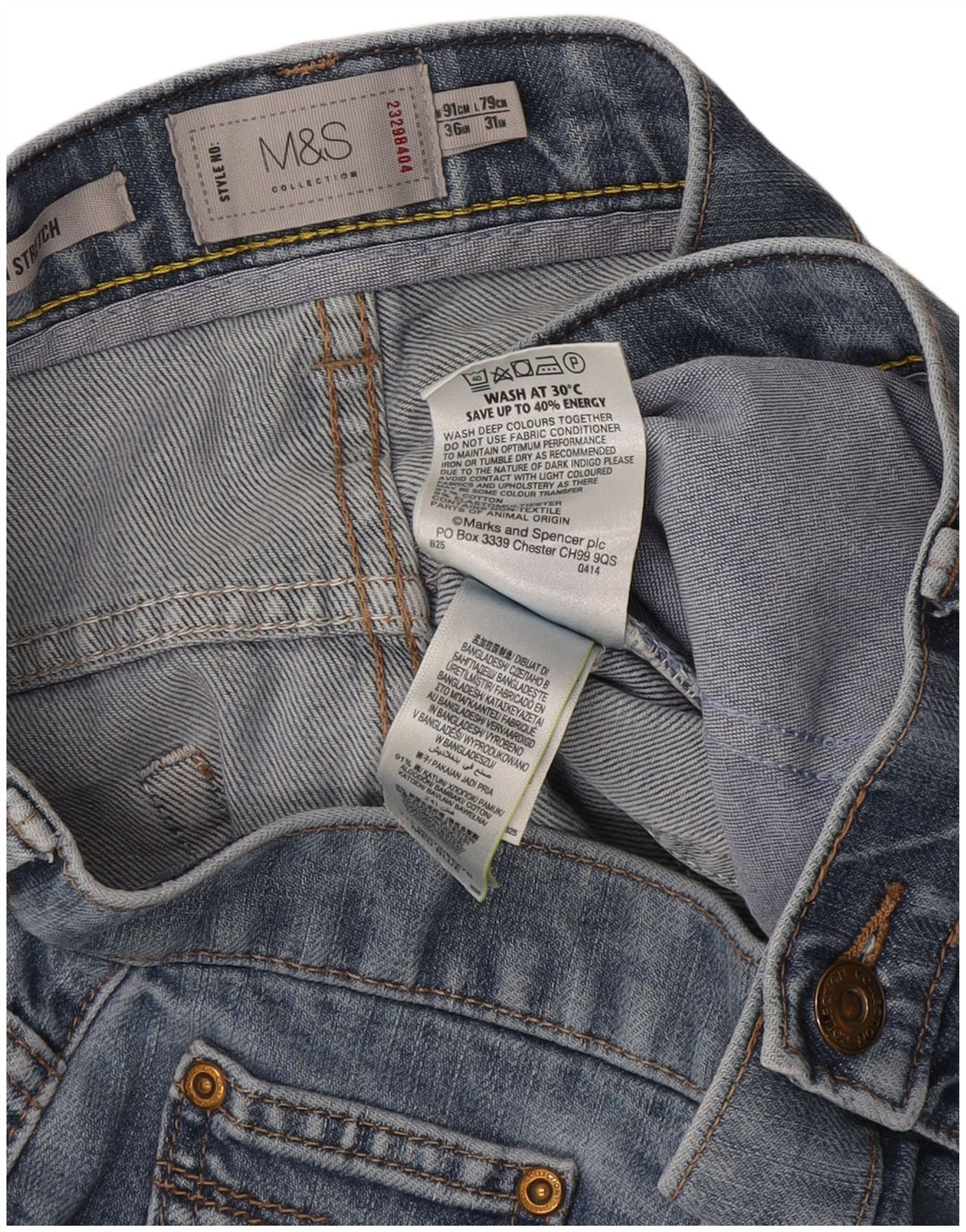Marks & Spencer Herre Regular Straight Jeans W36 L31 Blue Cotton