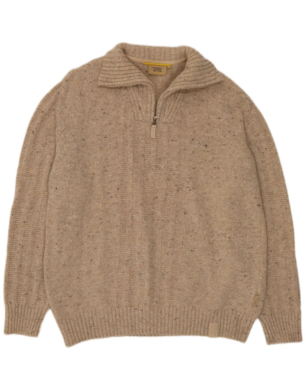 Camel Active Herre Zip Neck Jumper Sweater 2XL Beige Flecked Wool
