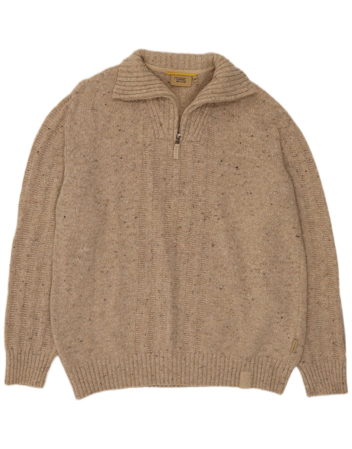 Camel Active Herre Zip Neck Jumper Sweater 2XL Beige Flecked Wool