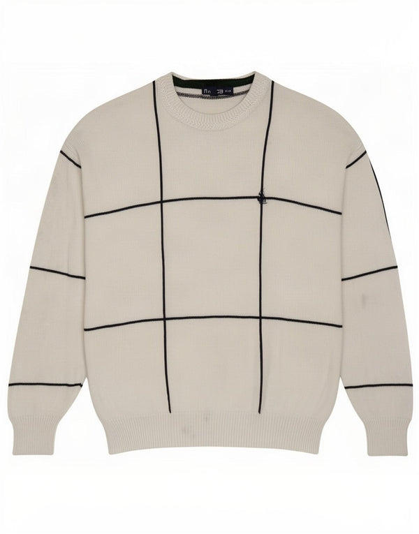 Nautica Herre Boat Neck Jumper Sweater Medium Hvid Ternet bomuld