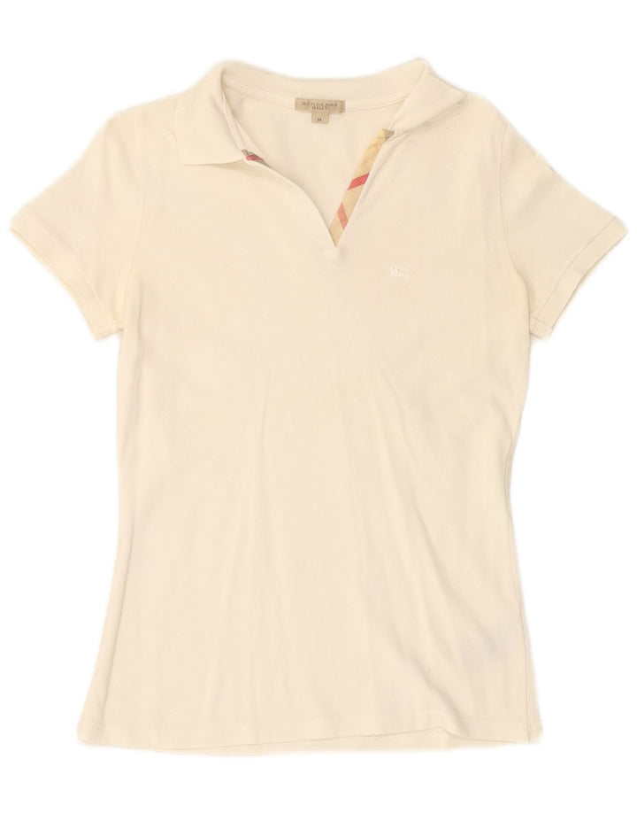 BURBERRY Dame BRIT Polo Shirt UK 12 Medium Off White Bomuld