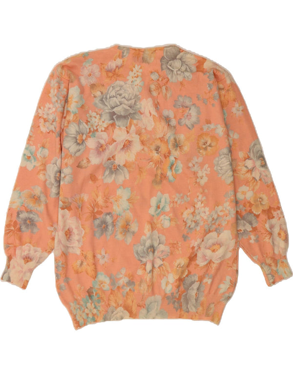 VINTAGE Dame sweater med rund hals DK 18 XL Pink blomsteruld
