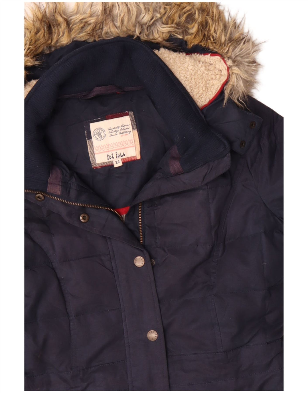 Fat Face Dame Hooded Parka Jacket UK 12 Medium Navy Blue Polyester Winter