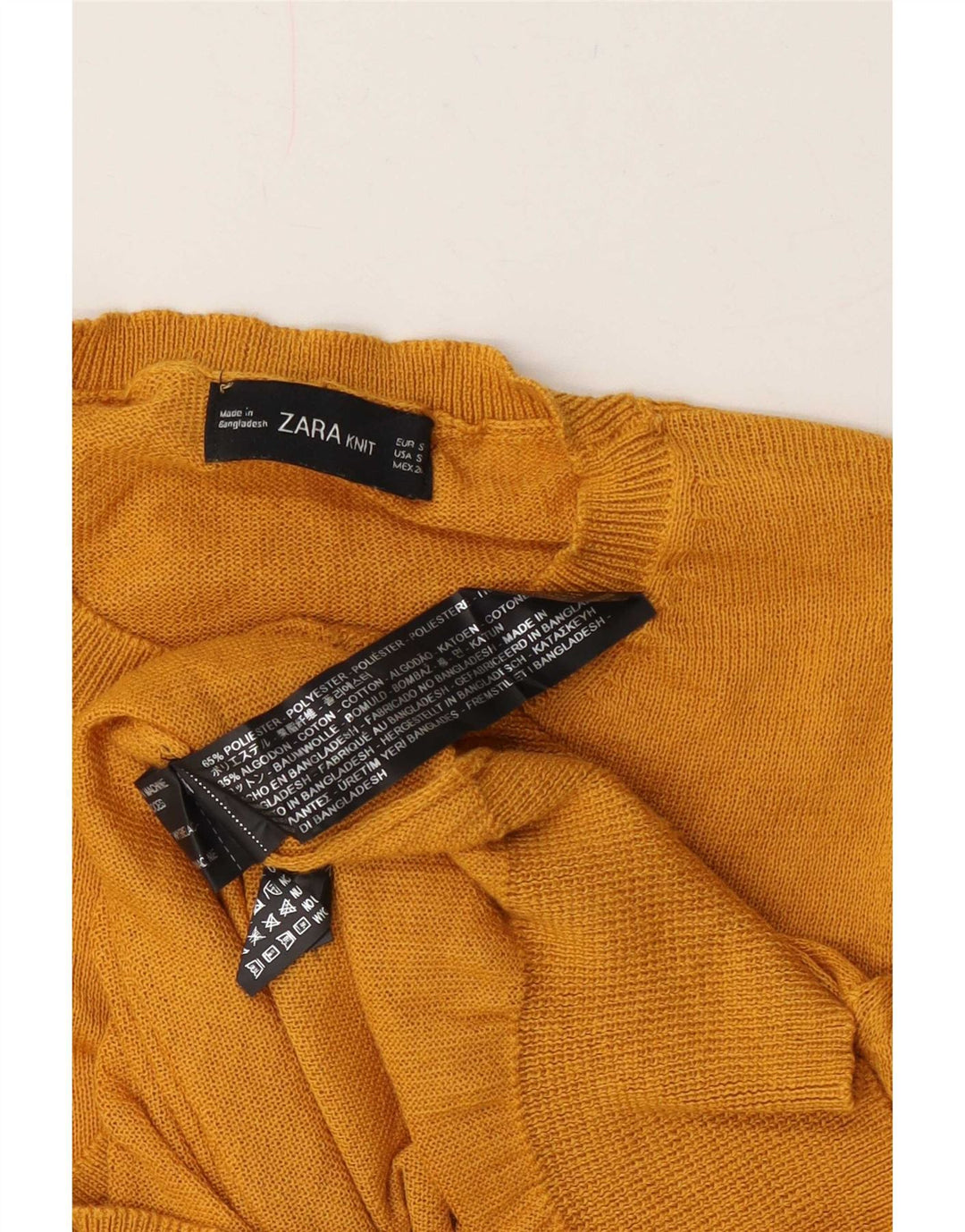 Zara Womens Crop Crew Neck Jumper Sweater UK 10 Small Yellow Polyester