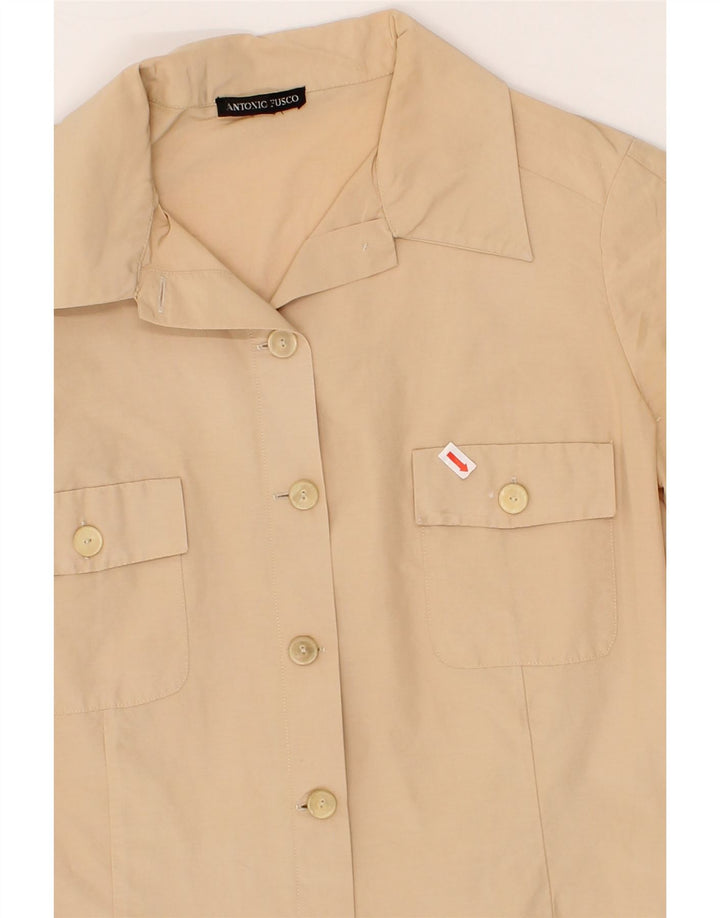 ANTONIO FUSCO Womens Short Sleeve Shirt UK 12 Medium Beige Vintage Antonio Fusco and Second-Hand Antonio Fusco from Messina Hembry 