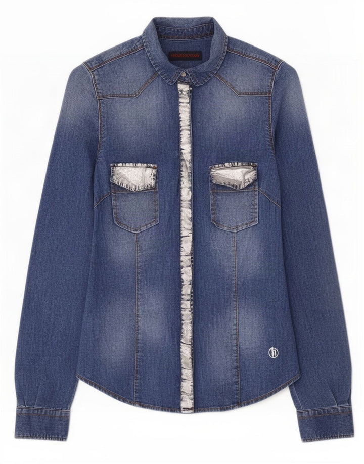 Trussardi Jeans Dame Denim Skjorte IT 40 Lille Blå