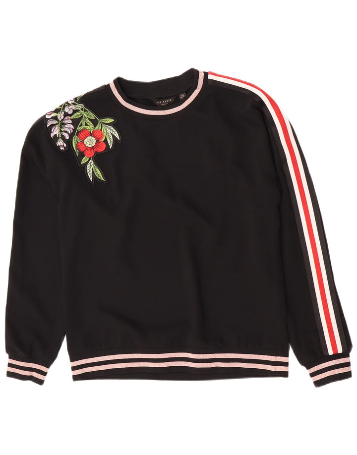 Ted Baker Dame Grafisk Sweatshirt Jumper UK 14 Medium Black Floral