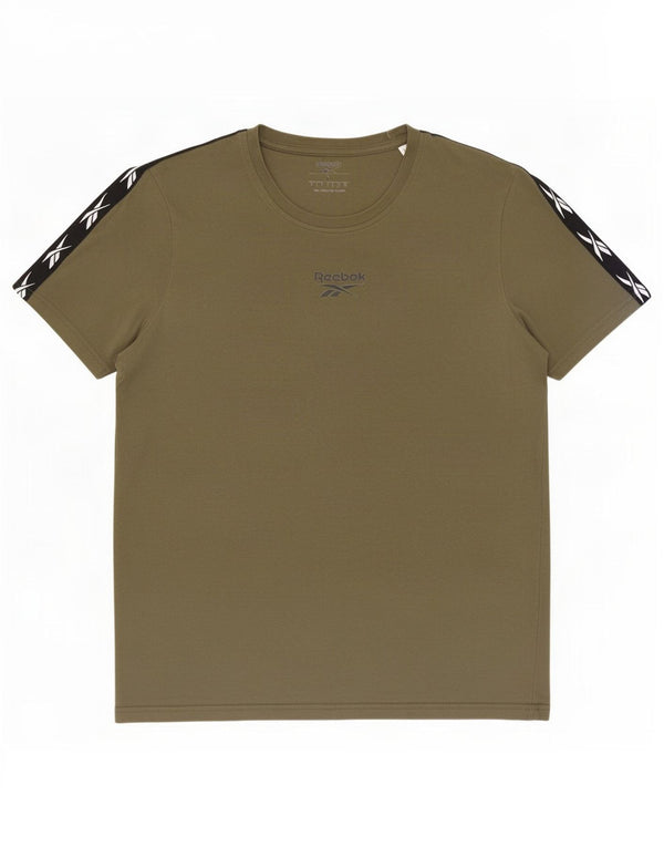 Reebok Mens Graphic T-Shirt Top Large Khaki Colourblock Cotton