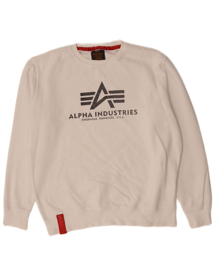 Alpha Industries Herre Grafisk Sweatshirt Jumper Stor Hvid Bomuld