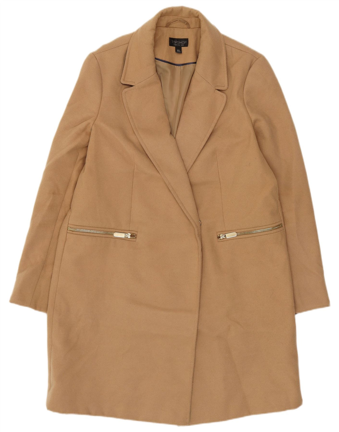 Topshop Dame Overfrakke UK 10 Small Beige Polyester