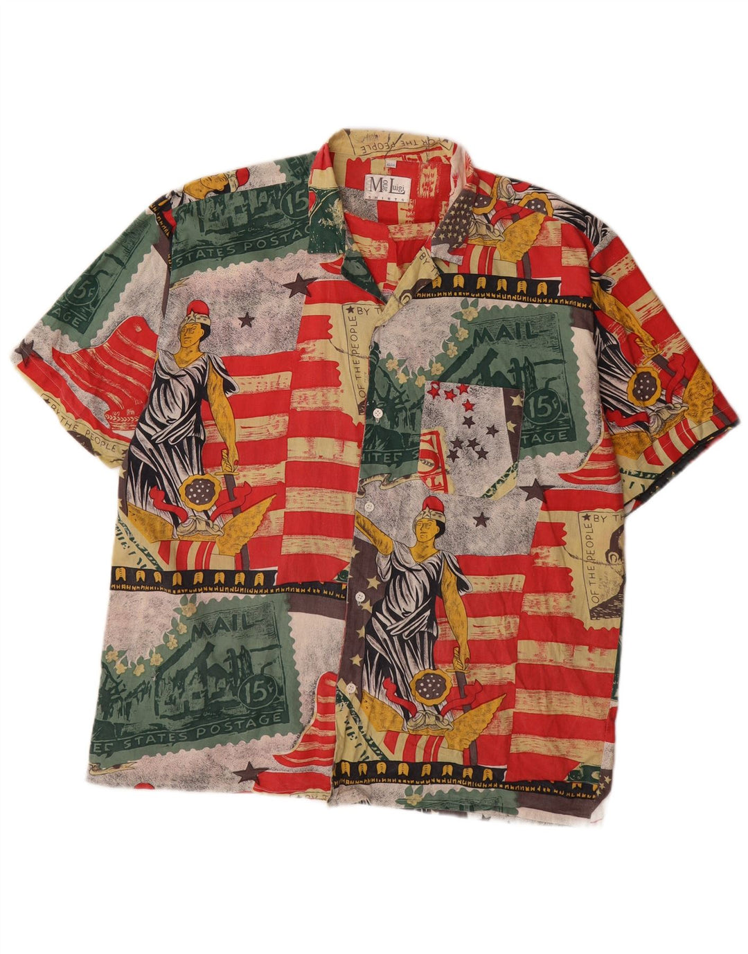 Vintage herre abstrakt mønster skjorte størrelse 43/44 Large multifarvet