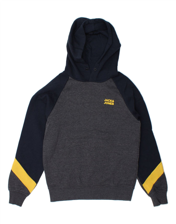 JACK & JONES Mens Hoodie Jumper Small Grey Colourblock Polyester Vintage Jack & Jones and Second-Hand Jack & Jones from Messina Hembry 