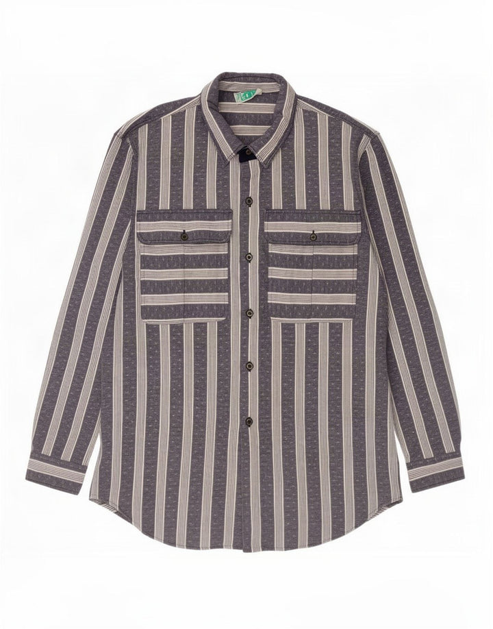 Vintage herreskjorte str. 44 XL Marineblå stribet polyester