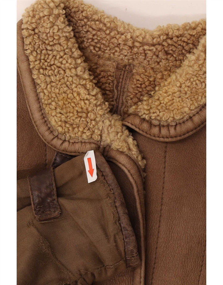 Vintage Dame Sherpa Oversized Læderjakke IT 46 Stor Brun