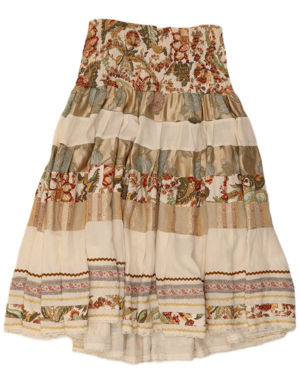 Vintage kvinders højtaljede udskårne nederdel W28 Medium Beige Floral Viscose
